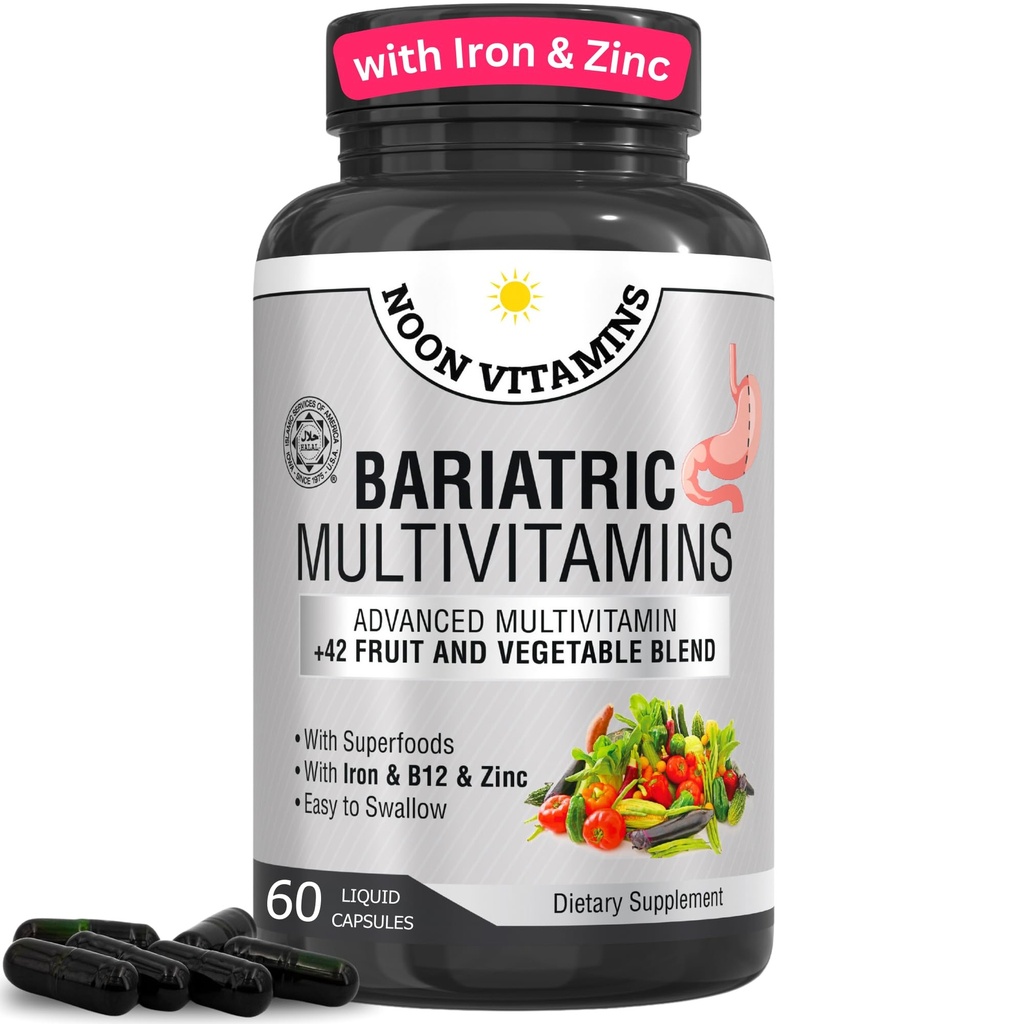 Bariatrische multivitamine met ijzer voor vrouwen en mannen - All-in-One 42 Superfood Blend for Energy & Immune Support - Post-Surgery Recovery, Easy-to- Swallow, Halal, Made in USA (60 Liquid Capsules)