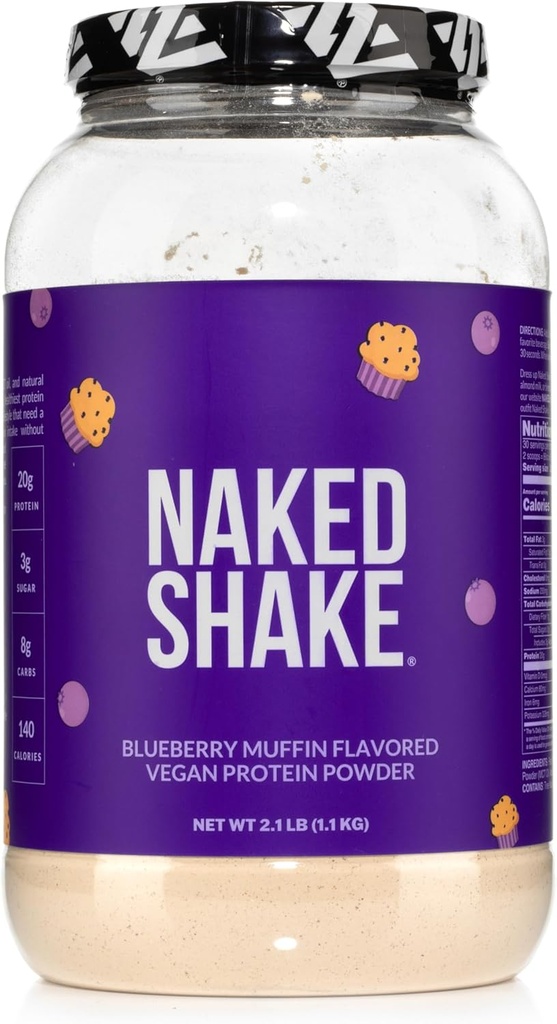 Naked Shake - Blueberry Muffin Protein Powder - Flavored Plant Based Protein van Amerikaanse en Canadese boerderijen met MCT olie, Glutenvrije, Soy-Free, Geen GGO's of kunstmatige zoetstoffen - 30 porties