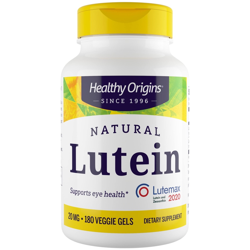 Gezonde oorsprong Lutein 20 mg (Lutemax 2020 met Zeaxanthine, Non-GMO, Vegan, Eye Support), 180 Veggie Gels
