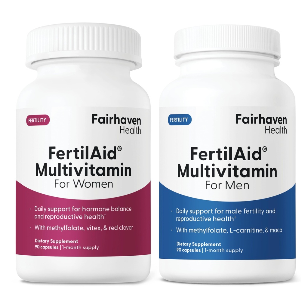Fairhaven Health FertilAid for Men and Women Combo Fertility Supplements for Men and Women | Count and Motility Support Pre-Conception for Him | Prenatal Vitamin for Her with Vitex and Folate