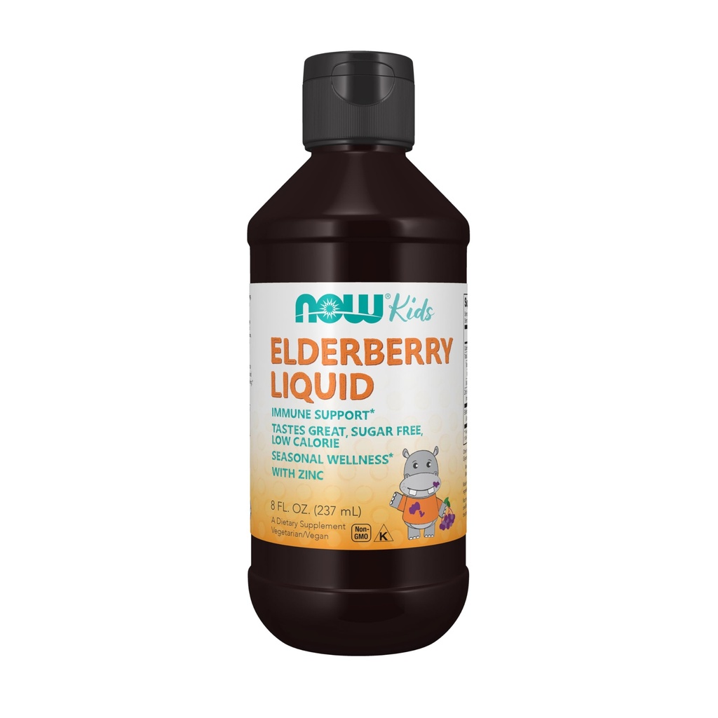 NOW Foods Supplements, Liquid Elderberry for Kids with Zinc and Astragalus, Immune Support*, 8-Ounce, packaging may vary