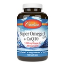 Carlson - Super Omega-3 Gems + CoQ10, 1200 mg Omega-3s 200 mg CoQ10, fonction de circulation, production d'énergie et support circulatoire, 120 Softgels