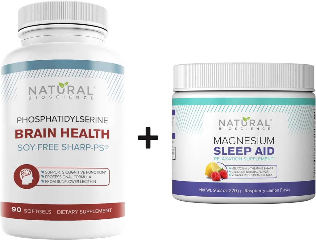 Natural BioScience Soy-Free Fosfatidylserine 100mg & Magnesium Sleep Powder Supplement Bundle - Ultimate Brain Health & Relaxation Support