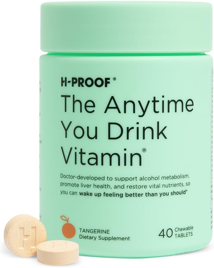 H-PROOF The Anytime You Drink Vitamine, Lever Gezondheid en Immuniteit Ondersteuning met Elektrolyten, Melkdistel en Vitaminen B & C - 40 Kauwtabletten (20 Servers), Vegan, Tangerine