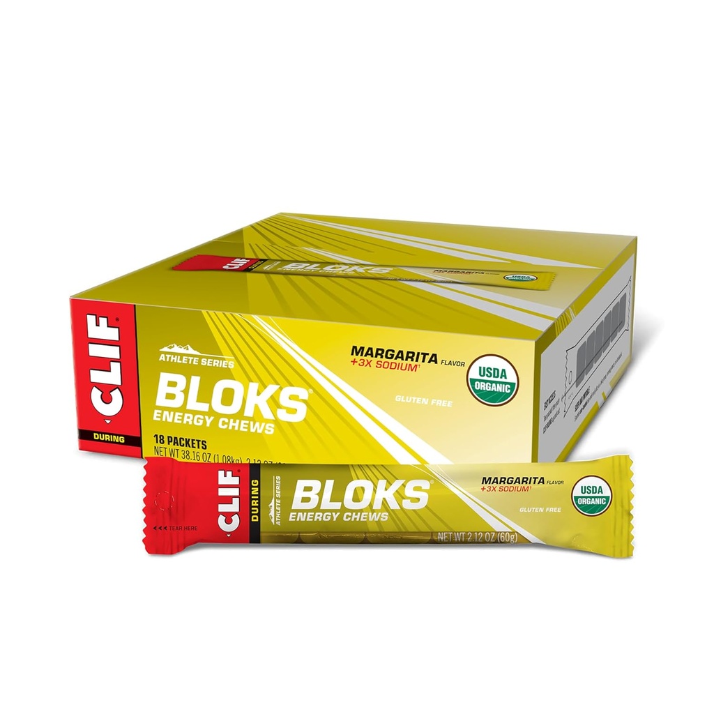 CLIF BLOKS - Margarita Flavor au sodium 3X - Chews d'énergie - Non-OGM - Basé sur l'usine - Carburant rapide pour le vélo et la course - Carbohydrates et électrolytes rapides - 2,12 oz. (18 Compte)