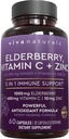 Viva Naturals Zwarte Vlierbes met vitamine C en zink voor volwassenen (60 telling) - Sambucus Vlierbes Immune Ondersteuning Supplement, Zwarte Vlierbes Capsules voor volwassenen, Vlierbes Supplementen voor vrouwen