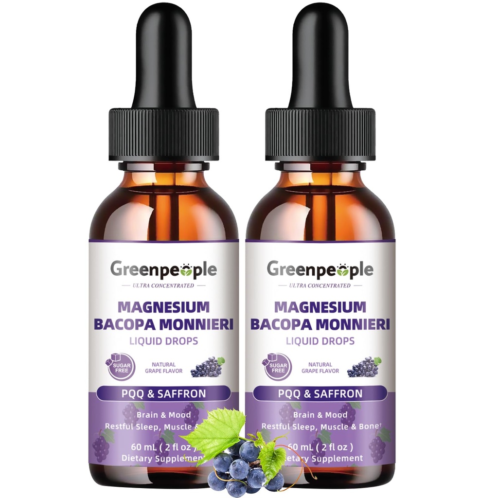 GROENPEOPLE Magnesium Glycinate Liquid Drops - 1000mg 5-in-1 Hoge Absorptie Liquid Magnesium voor Slapen met D3/K2/B6 