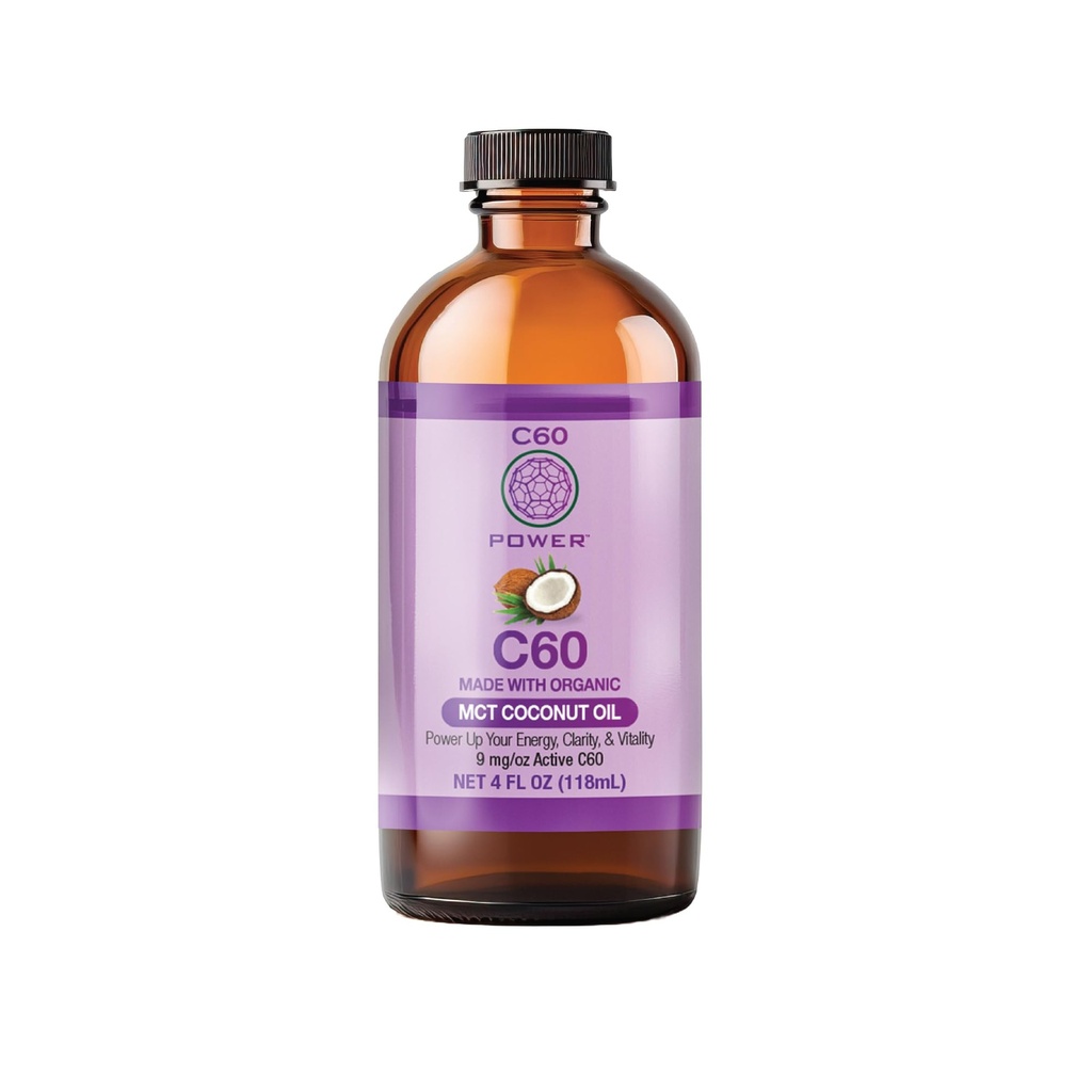 C60 Power C60 in biologische MCT kokosolie - natuurlijke wellness ondersteuning voor mannen en vrouwen, 99,99% Pure Carbon Fullerenes, bevordert energie, geestelijke helderheid, & uithoudingsvermogen - 4 fl oz fles