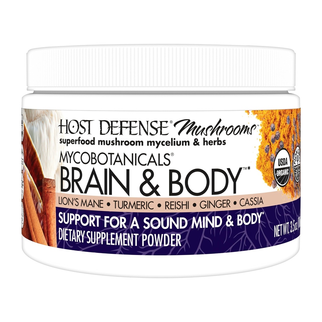 Host Defense MycoBotanicals Brain & Body* Powder - Digestive & Immune Support Supplement with Lion's Mane & Reishi Mushroom - Brain Supplement to Support Memory & Focus - 3.5 oz (33 Servings)
