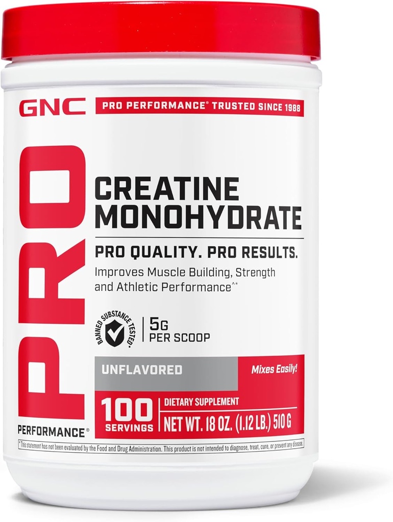 GNC Pro Performance Creatine Monohydraat Powder for Women & Men, 5g Creatine Per Serving, Muscle Building, Energy Production, Endurance, Performance, 100 Servings