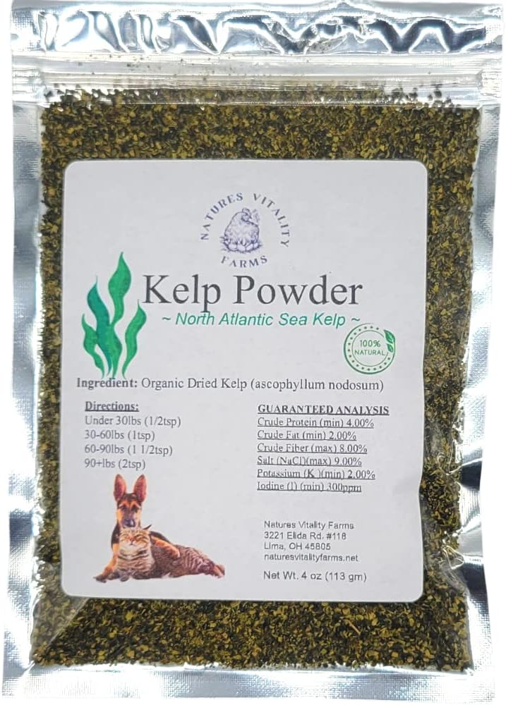 Kelp Powder for Dogs/Cats, Natural North Atlantic Ocean Sea Kelp, Vitaminen Mineralen en Antioxidanten voor Ultimate Health (4 Ounce)