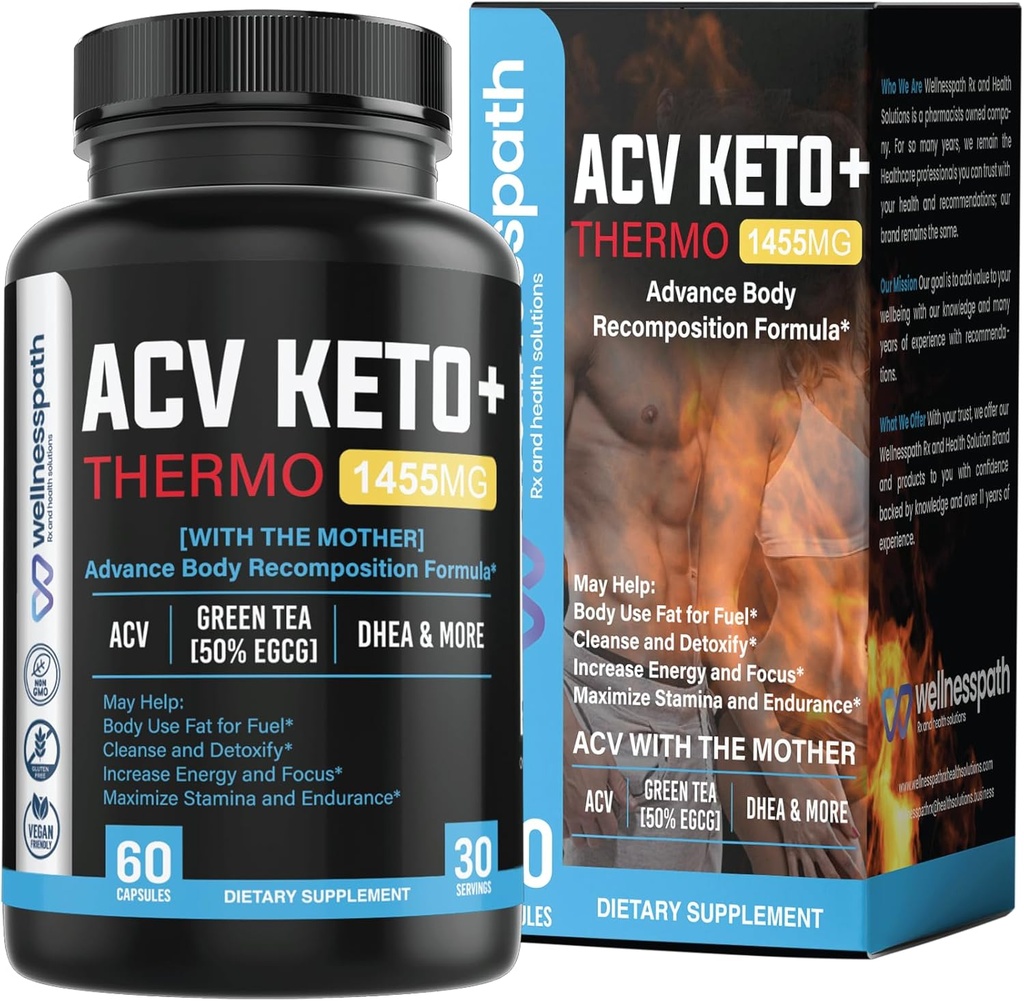 ACV Keto Supplementen, Moeders Apple Cider Vinegar (1455 Mg) Pillen voor Metabolisme en Appetite Support, THERMO ACV Keto Pillen voor gewichtsverlies en buik vet, volwassen afslankcapsules voor vrouwen Mannen