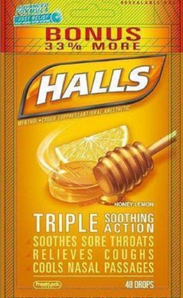 Halls Menthol - Hoest Suppressant/Oraal Anesthetisch, Honey-Citroen, Drops, 40 st. Verpakking van 2