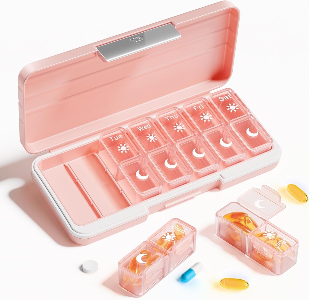 Betife AM PM Pill Organizer 2 keer per dag, 7 dagen pil Box Weekly pil Organizer Reizen met aparte container, draagbare dagelijkse geneeskunde Planner Dispenser geval voor vitamine, visolie, supplementen