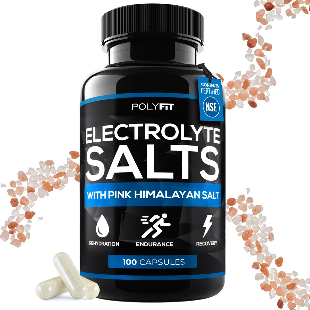 Polyfit Electrolyte Salts - 100 Salt Pills - NSF Certified - Electrolytes Replacement Salt Tablets for Runners - Supplement for Rapid Hydration, Recovery, and Endurance