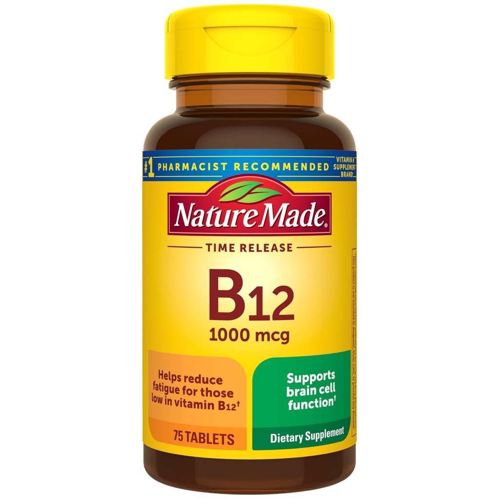 Nature Made Vitamin B12 1000 mcg, B12 Vitamins, Dietary Supplement for Energy Metabolism Support, 75 Time Release Tablets, 75 Day Supply