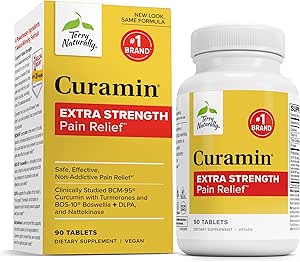 Terry naturellement Curamin Extra Strength - Curcumin & Boswellia pour un soutien de la circulation saine - Supplément curcuma pour soutenir les articulations, la santé musculaire et la production d'endorphine - 90 comprimés