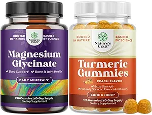 Bundle of Pure Magnesium Glycinate 400mg Per Serving for Mood Sleep and Relaxation 240ct and Turmeric Gummies for Adults Peach Flavor - Extra sterkte gezamenlijke ondersteuning Gummies
