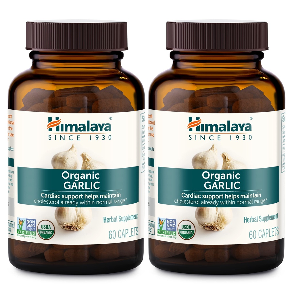 Himalaya Biologische Knoflook, Voor Lipide Metabolisme en Immuun Ondersteuning, 1.400 mg, 60 Caplets, 1 Maand Levering, 2 Verpakking