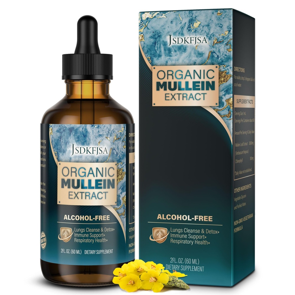 Mullein druppels voor longen, ondersteuning Lung Cleanse/Detox & Respiratory functie voor gezonde ademhaling - Mullein Leaf Extract voor Lungs-2 fl.oz