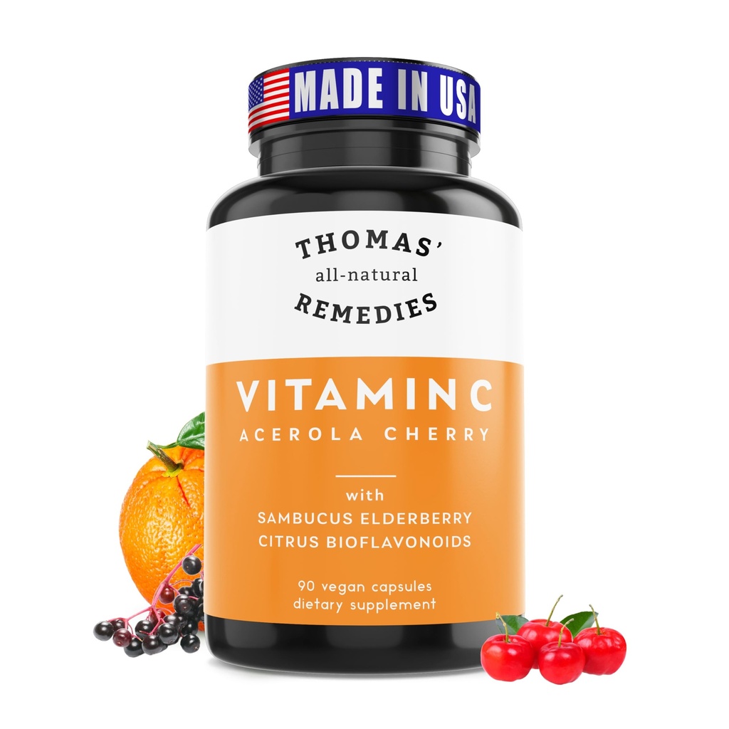 Thomas' all-natuurlijke remedies Vitamine C met biologische vlierbes, biologische Citrus Bioflavonids - Whole Food Supplement - Non-GMO - Raw Vegan - 90 Capsules