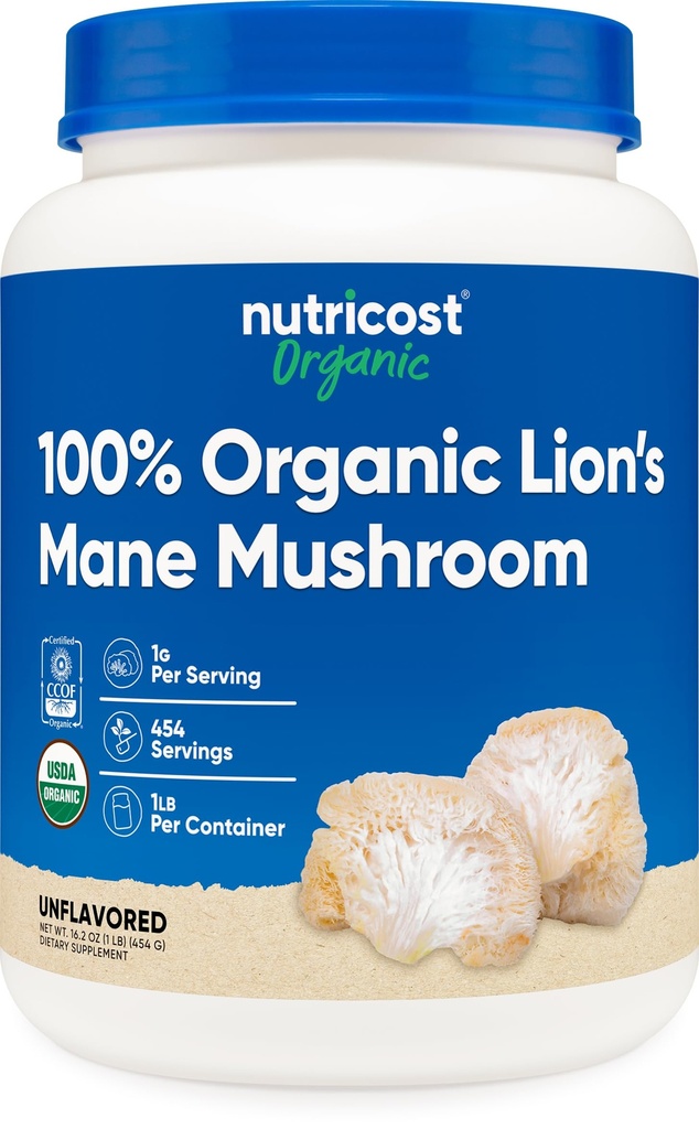 Poudre de champignons Lion biologique Nutricost 1LB - certifié USDA Organic