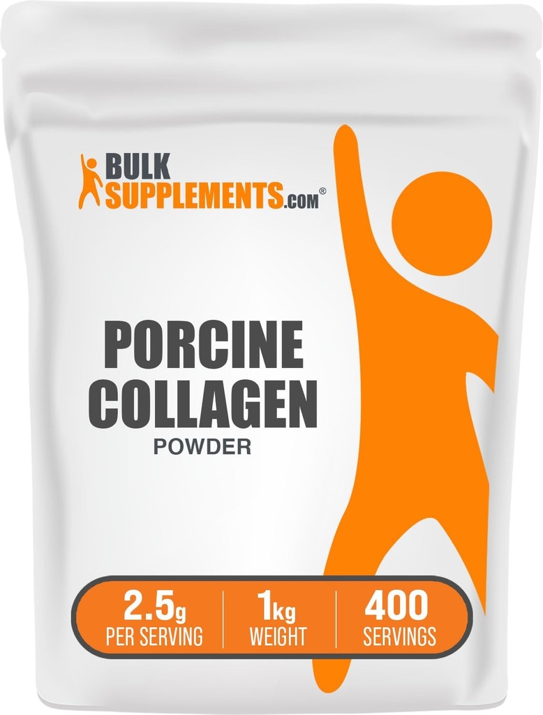 BulkSupplements.com Porcine Collageen Poeder - Gehydrolyseerde Collageen, Peptiden - Glutenvrij, 2500mg per portie, 5kg (11 lbs) (Pack of 5)