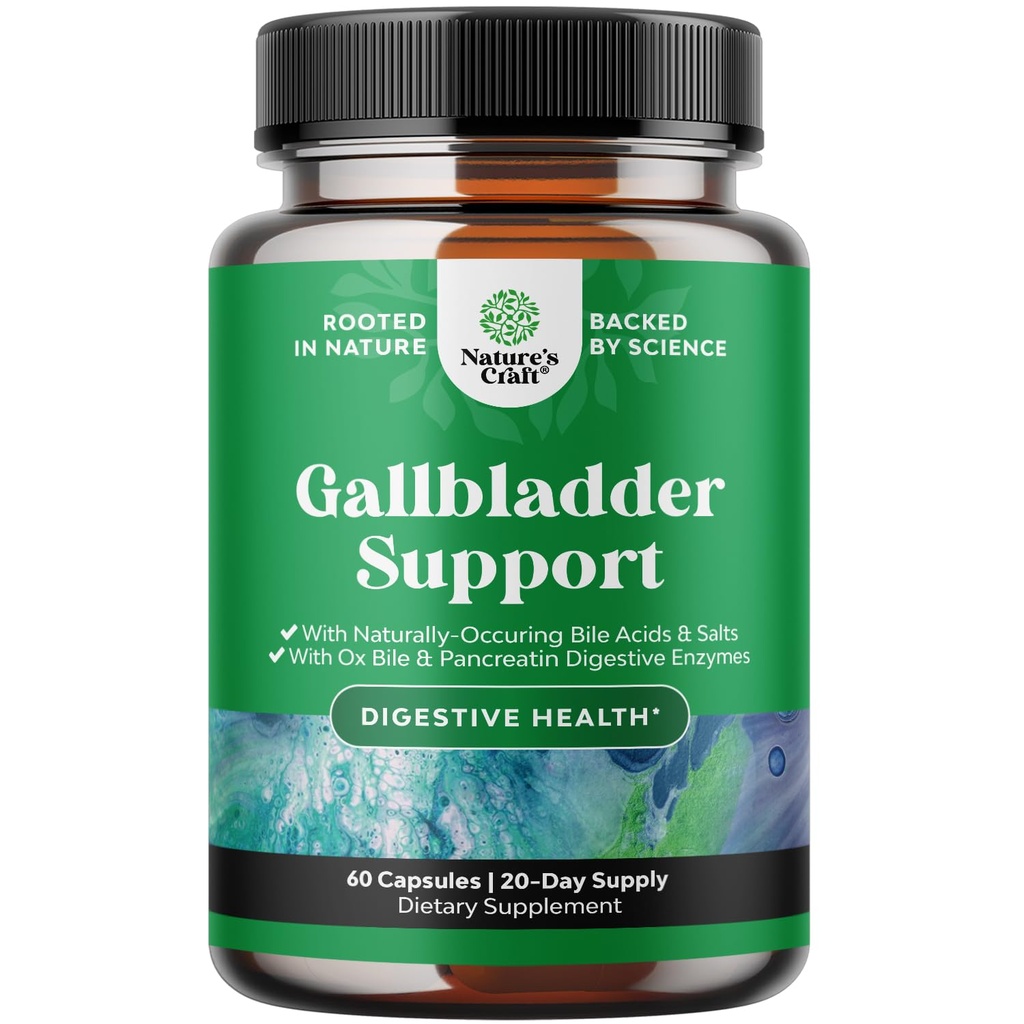 Ox Bile Zouten voor Gallblaas Ondersteuning - Gezuiverde Bile Zouten Supplement met Pancrean Digestieve Enzymen Ox & Betaine HCL - Supplementen voor geen Gallblader & Digestieve Gezondheid 20 dagen