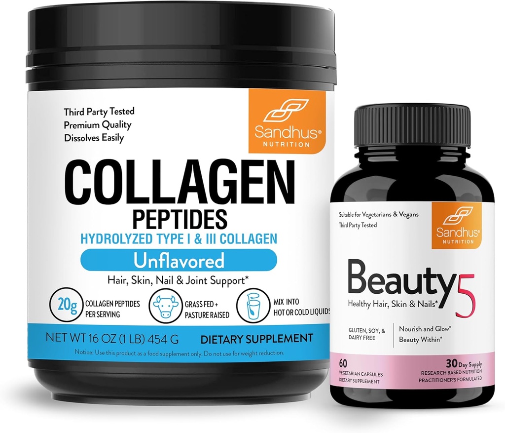 Sandhu's Grass-Fed Collagen Peptides Powder & Beauty 5 Capsules