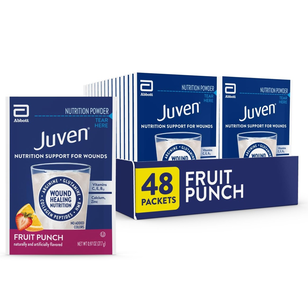 Juven Therapeutische Voeding Drinkpoeder Inclusief Collageen Peptiden, Aminozuren, en HMB voor Wond Healing Support, Fruit Punch, 48 Packets