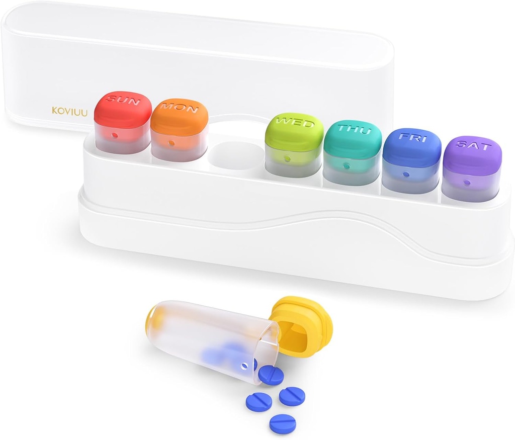 Organisateur hebdomadaire de pilules 1 fois par jour, boîte à pilules amovible KOVIUU 7 jours, cas de pilule de voyage portable, une fois par jour porte-conteneur de médicaments, distributeur hebdomadaire de pilules pour supplément de vitamine médecine, blanc