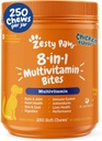 Zesty Paws Dog Multivitamine, Vitamines de chien à croquer et suppléments pour la hanche et les articulations, la peau et le manteau, Omega 3 Huile de poisson pour chiens- Multivitamine senior et chiot - Chicken- 250ct