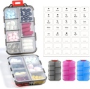 3 Pack 14 GRIDS Travel Pill Organizer Box met Labels - Reizen Medicine Case Kit - Pocket Daily Pharmacy Container - Travel Medication Holder Dispenser voor Visolie Vitamine Supplement Opslag - Clear