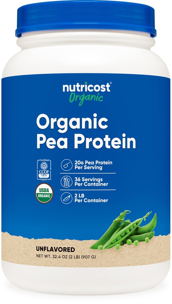 Nutricost Organic Pea Protein Isolaat Poeder (2LBS) - Unflavored, Certified USDA Organic, Protein from Plants, Vegetarian Friendly, Gluten Free, Non-GMO