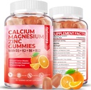 Suikervrij Calcium Magnesium Zink Supplement Gummies met Vitamine D3 & B12 voor vrouwen en mannen Hoge Absorptie Calcium Magnesium Supplement voor Immune Ondersteuning (120 Tellingen)