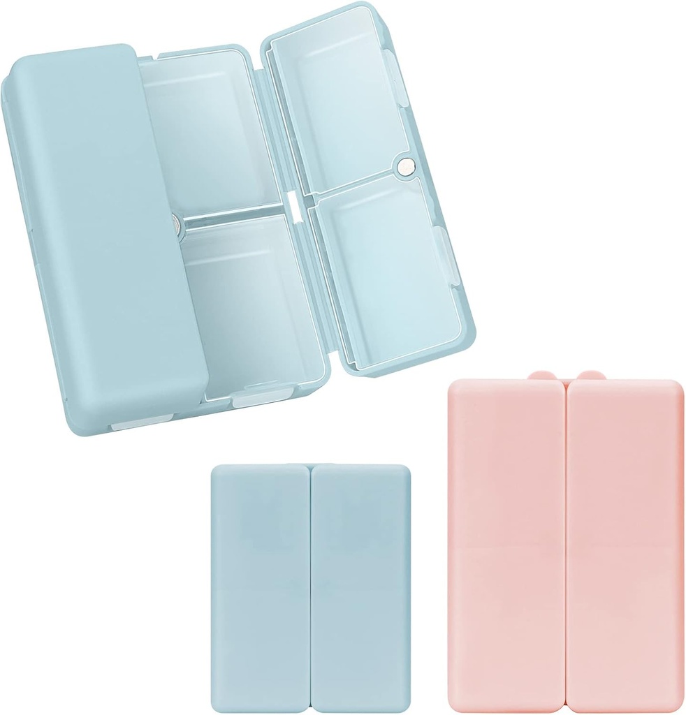 FYY 2 Stuks Daily Pill Organizer, 7 Compartments Portable Pill Case Travel Pill Organizer, [Folding Design] Pill Box voor Purse Pocket te houden vitamines, Cod Lever Olie, Complementen en Medicatie-Navy+ Roze