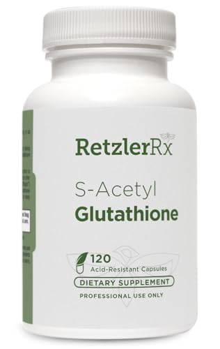 RetzlerRx S-Acetyl Glutathion Supplement 100 mg. per capsule, Made in USA - 120 Acid-Resistant Capsules - Antioxidant Support - Non-GMO, Soy & Gluten-Free / Bergaflow®, Pharmaceutical Grade