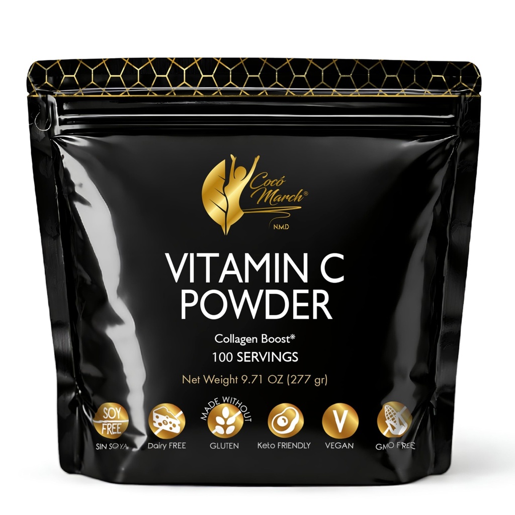 Cocó March N.M.D 1000 mg Vitamine C Poeder- voor Collageen Productie & Immune Support, Zink, Bromelain, Quercetin, L-Lysine - Vrij van: Gluten Dairy, soja, GGO's, Vegan en Keto Friendly 10 Oz