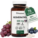 PRISTINE'S Resveratrol 500MG 75 dagen bevoorrading Antiveroudering Antioxidant & Heart Health Supplement Capsules - Brain & Lung Health Voordelen