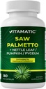 Extrait de Palmetto Vitamatic Saw pour hommes et femmes 180 capsules de légumes - Fabriqué avec des graines de citrouille, Pygeum, Nettle Leaf - Fabriqué aux États-Unis - favorise la santé de la fonction de la prostate