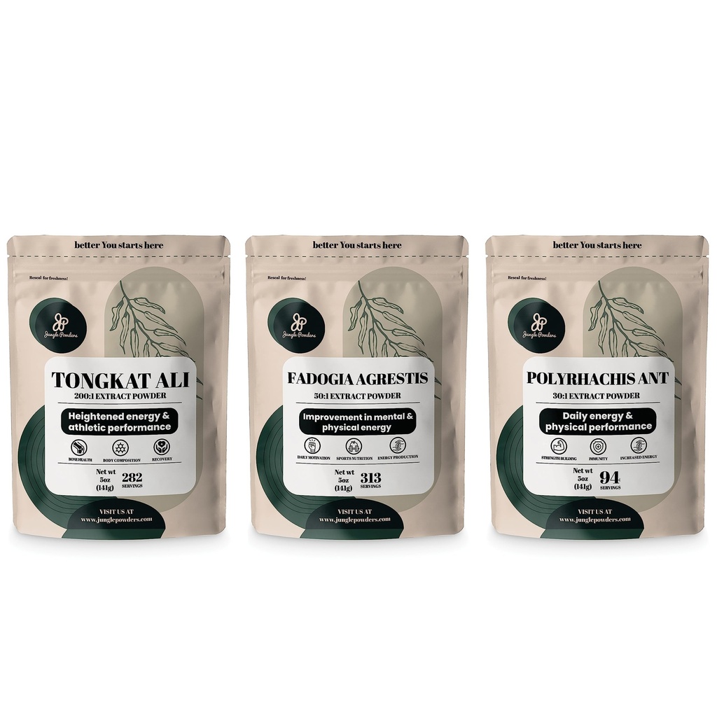 Jungle Poeders Tongkat Ali voor mannen 282 Servings, Fadogia Agrestis Extract Poeder 313 Servings, Black Ant 30:1 Concentratie 94 Servings 5oz Supplement Heren Gezondheid Ondersteuning voor Drive & Passion