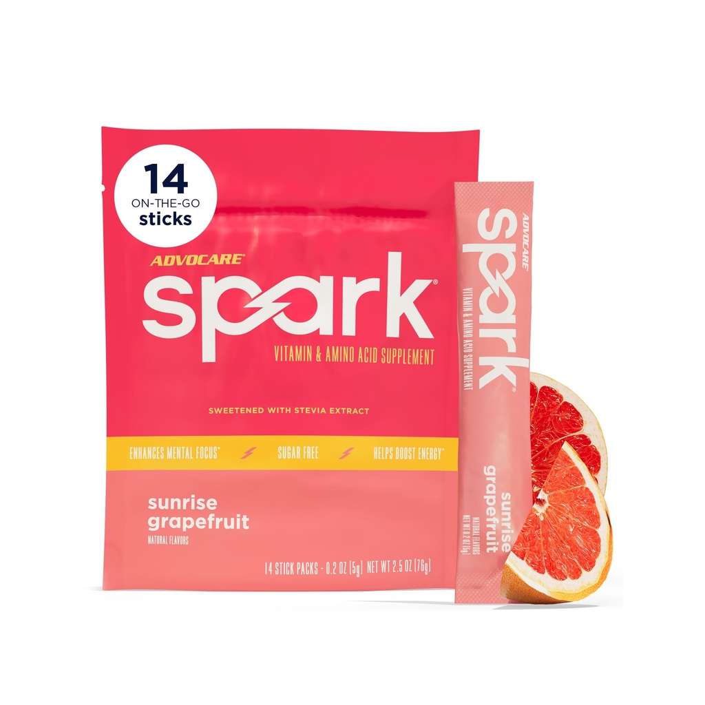Advocare Spark - Energy Drink Mix - Vitamin & Amino Acid Supplement - Ondersteunt Energie & Focus* - Draagbare Immune Ondersteuning* - Sugar-Free - Sunrise Grapefruit, 14 Stick Packs (2,5 oz)