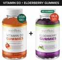 Suikervrije vitamine D Gummies (60 gummies) en vlierbessen Gummies (180 gummies)