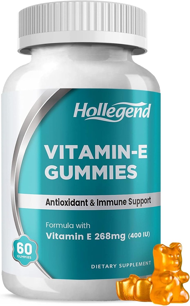 Vitamine E Gummies 268mg 400 IE, Natuurlijke Vitamine E Kauwbaar supplement voor volwassenen, vrouwen en mannen, huid & Immune Health, Antioxidant, Orange Flavor, 60 Tel.