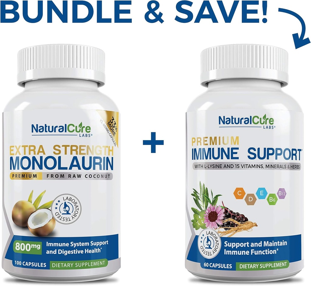 Natuurlijke Cure Labs Bundel: Extra sterkte Monolaurin 800mg + Immune Ondersteuning