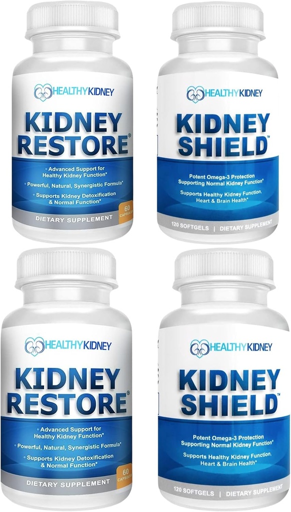 Nieren Restore & Nierschild 4-pack bundel pillen - natuurlijke nierondersteuning supplement voor nierreiniging detox & Reparatie - uitgebreide nier- en niergezondheid supplement ter ondersteuning van de nierfunctie