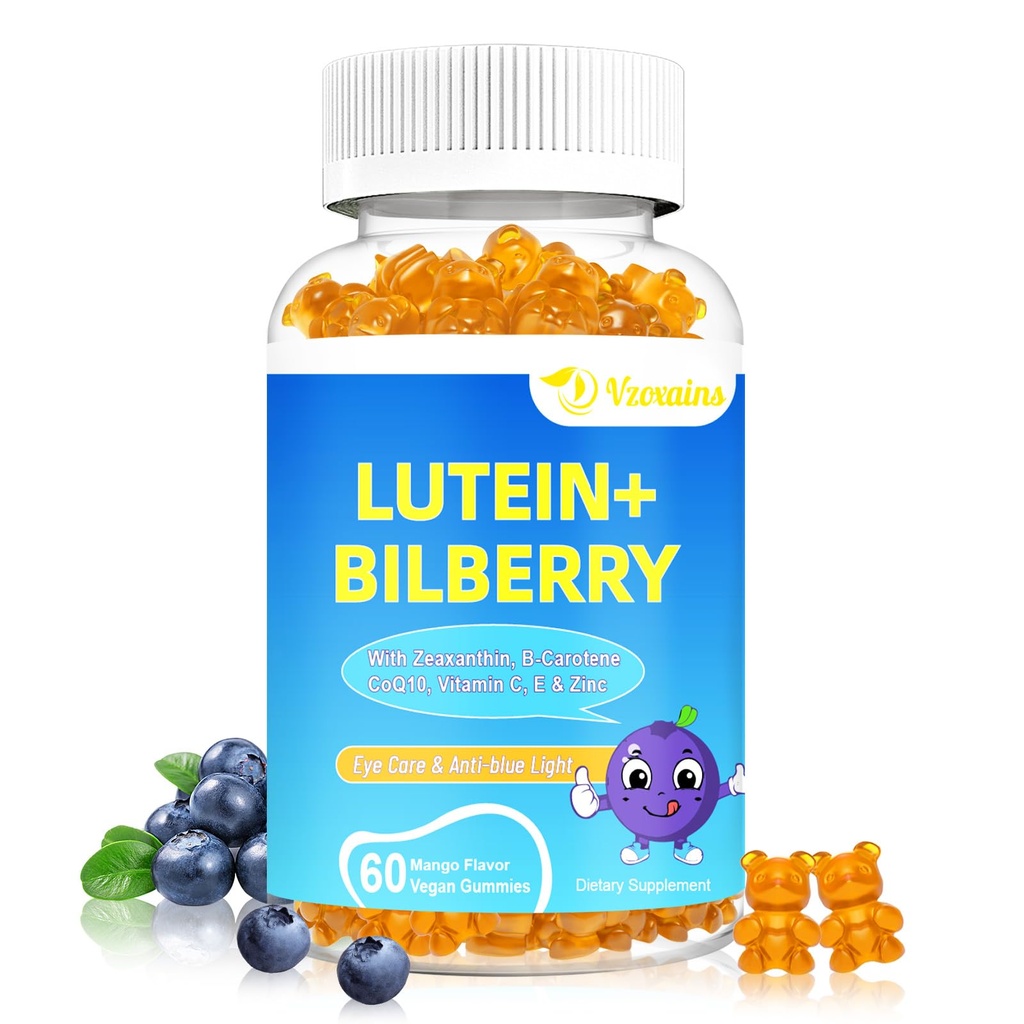 20mg Luteïne en zeaxanthine Gummies met bosbessen, astaxanthine, omega 3, vitamine C, E - suikervrije ooggezondheidssupplement voor volwassenen en kinderen - droge oogreliëf, gezichtshelderheid, maculaire ondersteuning