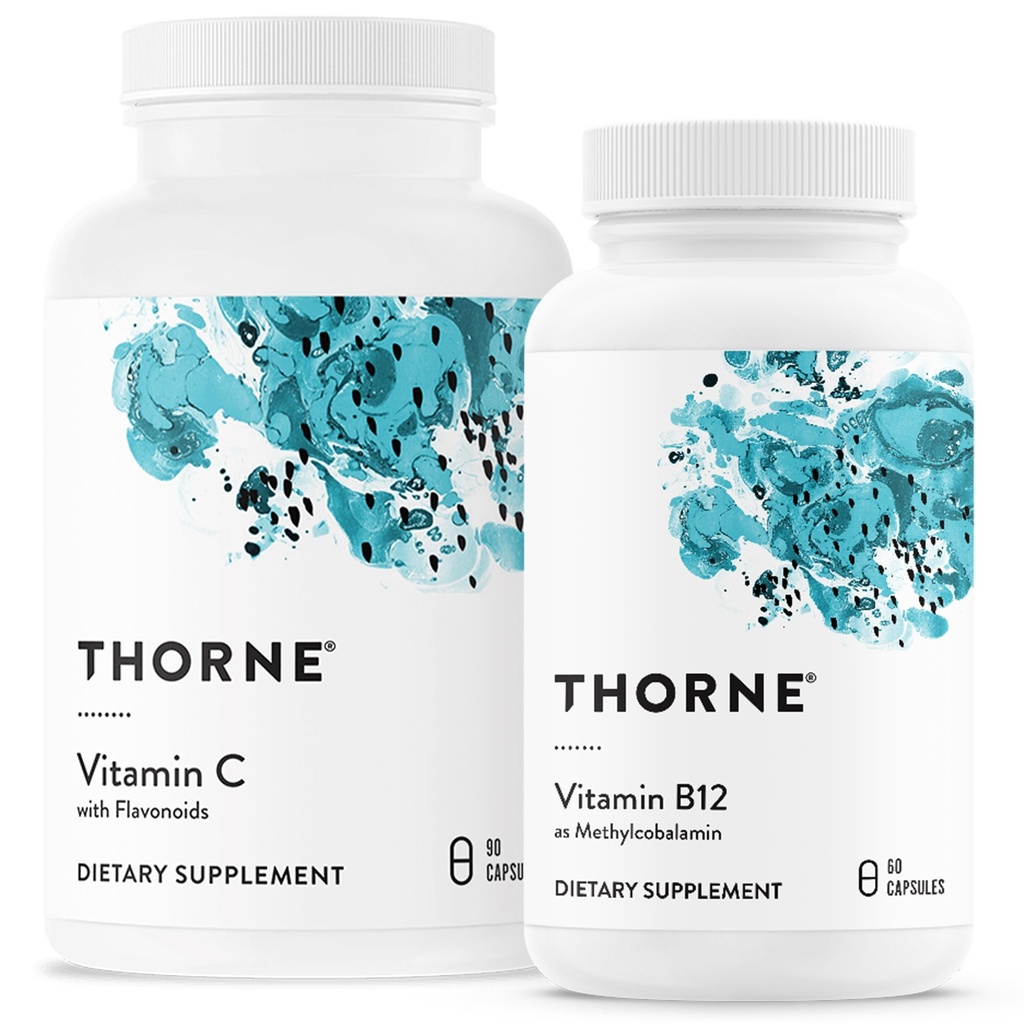 THORNE - Wellness Bundle - Vitamine C & B12 - Ondersteunt de gezondheid van hart, nerveus, immuun en weefsel - 60 tot 90 porties