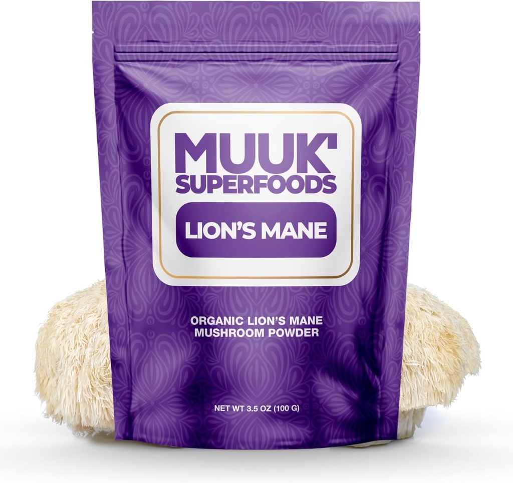 MUUK' SUPERFOODS - Pure Organic Lion's Mane Mushroom Powder - Brain-Boosting, USA-Made 