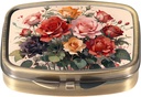 Dynippy Pill Case Pill Box met spiegel Retro Pocket 2 Compartiment Geneeskunde Case Vitamine Pill Organizer voor Pocket Purse en reizen (schattige bloem)